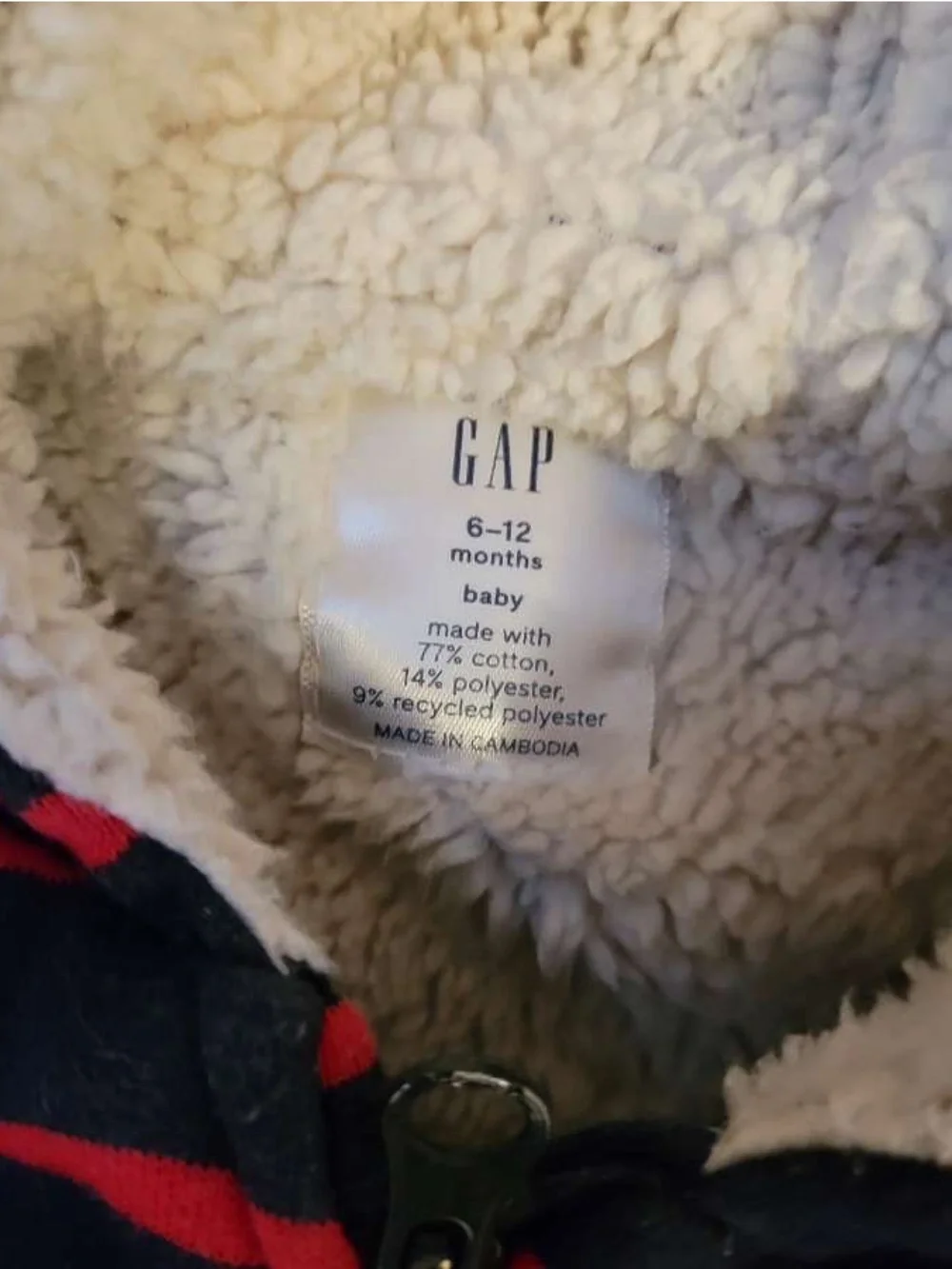GAP Navy and Red Striped Sherpa-Lined Hooded One-Piece